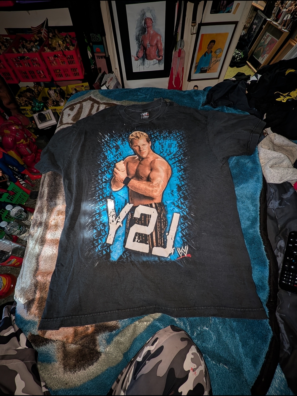 WWE Y2J Chris Jericho Black Graphic Tee - Black with Blue Print